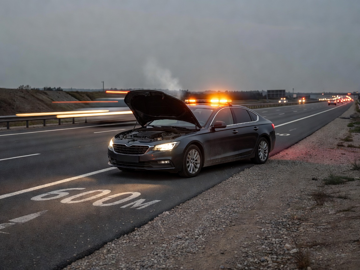 Vehicle stopped on highway safety lane awaiting technical patrol